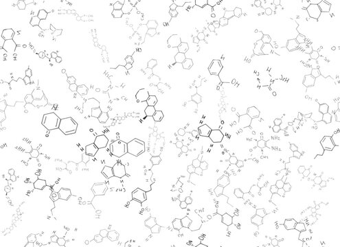 chemical formulas. scientific, educational background on white. hand drawn..