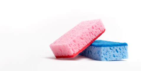 Washcloths for washing dishes on a white background copy space banner