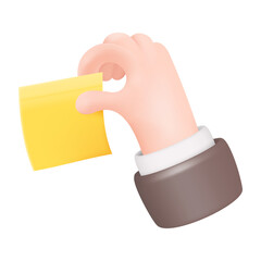 3D Hand Holding Yellow Sticky Note. Paper Sticker in Businessman Arm. Vector Illustration Isolated on White Background - 543917376