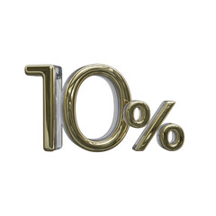 10 percent 3D number with gold color