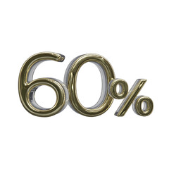 60 percent 3D number with gold color