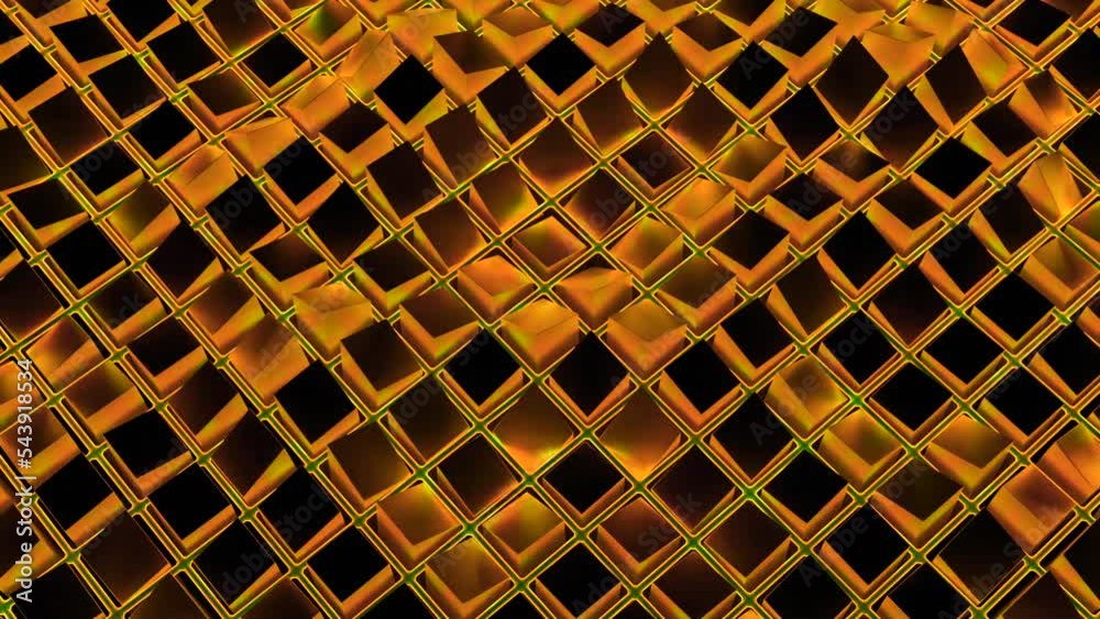 Poster gray and orange grid. design. rising and descending grid with patterns in animation on a black backg