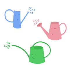 Set of multi-colored watering cans. Trendy home decor © Elena