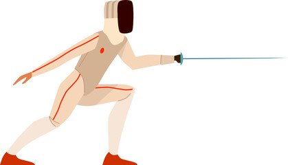Fencing person with foil. Combat sport player character