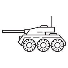 Armored Personnel Carrier icon.Armored combat vehicle.Military machinery.. Military vehicle outline symbol.Line art vector illustration.A reconnaissance vehicle.