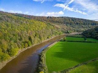 Aerial view of the river Wye in Autumn