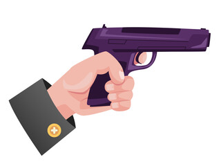 Hand arm holding gun isolated on white background design element concept illustration
