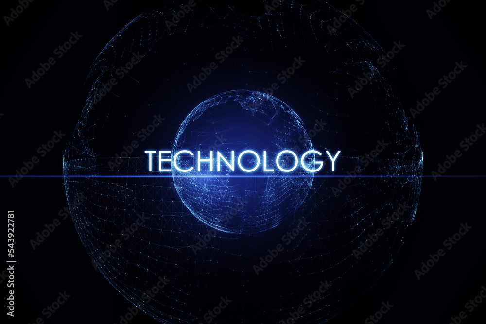 Poster science and engineering concept with digital technology sign on blue sphere imitated the earth on ab