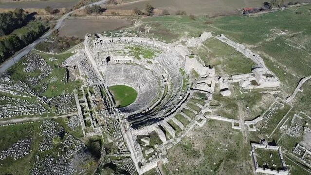 Aerial view of scenic Miletus Ancient city, Didim, Aydin region, Turkey