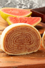 Focus on traditional Brazilian roll cake.