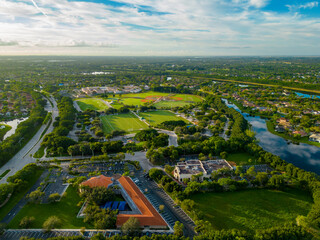 Tequesta Trace Park and Chabad of Weston Center for Jewish Life. Aerial drone photo