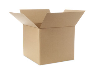 One open cardboard box on white background