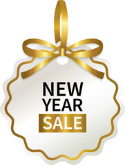 isolate new year sale price tag with gold ribbon