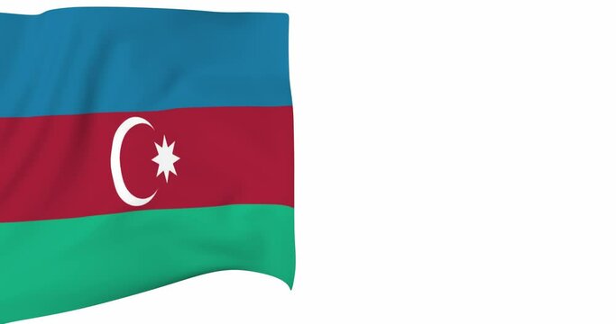 Flag of Azerbaijan 3d flies on a white background in slow motion. National gonfalon of the country.