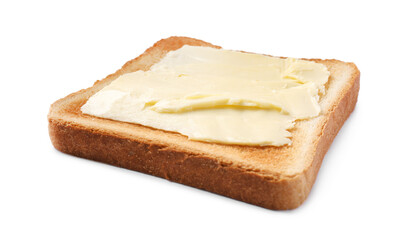 Delicious crispy toast with butter isolated on white