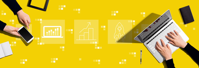 Business growth analysis with two people working together