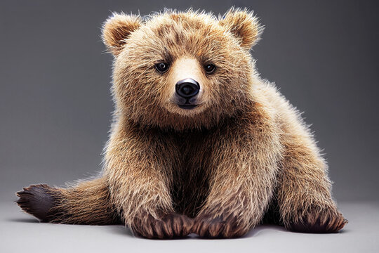 Portrait of cute baby bear cub sitting in studio