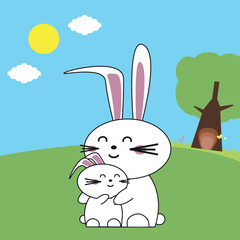 Fototapeta premium Mum and Baby Bunny Illustration