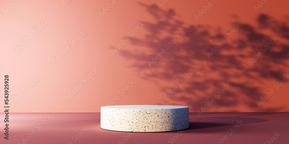 Poster abstract 3d render of minimal podium with shadow of tree