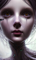 Portrait of beautiful fairy woman. Drawing, Fantasy, Realistic, Style, Sad, Crying
