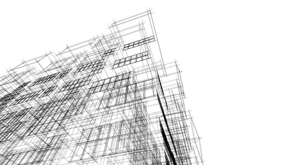 Architectural sketch of building on white background