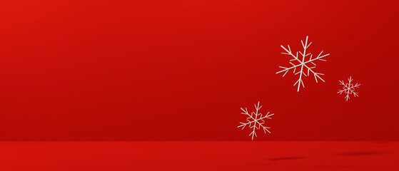Naklejka na ściany i meble Small christmas snowflakes on a red background - 3D render