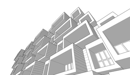 Architectural sketch of building on white background