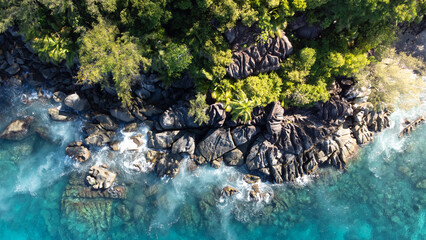 La Digue overhead from drone in paradise