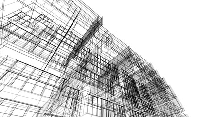 Architectural sketch of building on white background