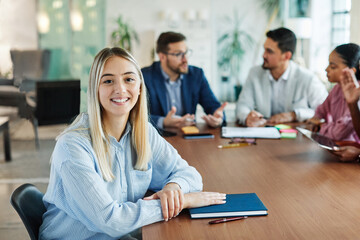 young business people meeting office portrait woman businesswoman teamwork partnership together...