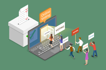 3D Isometric Flat Vector Conceptual Illustration of Online Voting, E-voting or Election Internet System