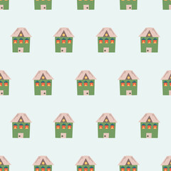 Pattern cute houses. cartoon pattern for fabrics, wallpapers, wrapping paper, backgrounds.
