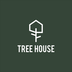 tree house with leaves and twigs vector logo