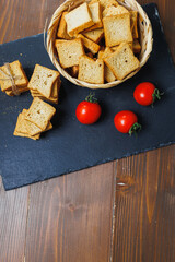Fresh croutons made of whole grain flour, golden in color. Toasts for delicious sandwiches