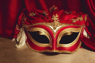 Close-up carnival mask, theatrical background