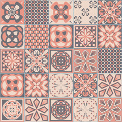 Colored Mexican ceramic tile, pink gray beige pastel color, Azulejo tile for wall decoration.