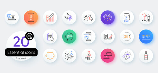 Simple set of 360 degrees, Star and Puzzle line icons. Include Feedback, Unknown file, Eco energy icons. Refresh cart, Coins bags, Safe time web elements. Water cooler, Income money. Vector