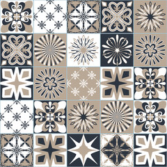 Azulejo traditional spanish pottery, square Azulejo tiles for design, decorative seamless pattern