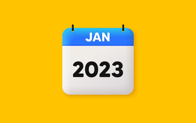 Calendar schedule 3d icon. January month icon. Event schedule Jan date. Meeting appointment planner. Agenda plan, Month schedule 3d calendar and Time planner. January day reminder. 2023 year. Vector
