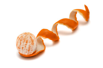 Peeled orange with a peel in the form of a spiral isolated.