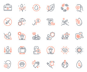 Healthcare icons set. Included icon as Face accepted, Recovered person and Organic tested web elements. Pandemic vaccine, Moisturizing cream, Cold-pressed oil icons. Toilet paper. Vector