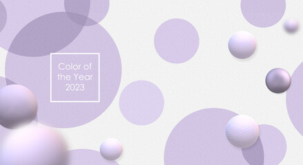 Space futuristic background for covers, presentations and advertisements. Bright contemporary abstract 3D background with purple and violet flying balls. Text Color of the year 2023