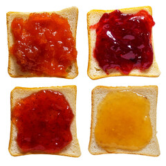 Toasted bread with different jams isolated - 543936110