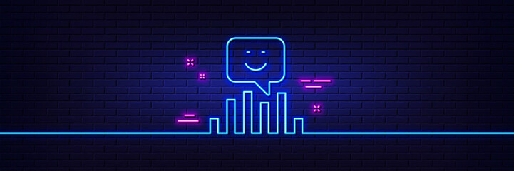 Neon light glow effect. Smile chart line icon. Positive feedback rating sign. Customer satisfaction symbol. 3d line neon glow icon. Brick wall banner. Smile outline. Vector