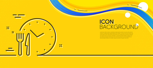 Food time line icon. Abstract yellow background. Meal order clock sign. Restaurant opening hours symbol. Minimal food time line icon. Wave banner concept. Vector