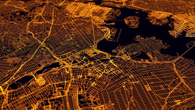 Map of New York City flat 3D animation
