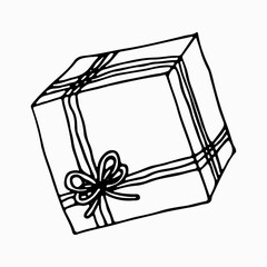 Hand drawn doodle gift box symbol illustration. Vector drawing.