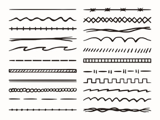 Set of vintage hand drawn line elements. Vintage brush sketches.