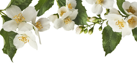 Jasmine bloom. A beautifull white flower of Jasmine falling in the air isolated - obrazy, fototapety, plakaty