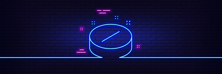 Neon light glow effect. Medical tablet line icon. Medicine drugs sign. Pharmacy medication symbol. 3d line neon glow icon. Brick wall banner. Medical tablet outline. Vector